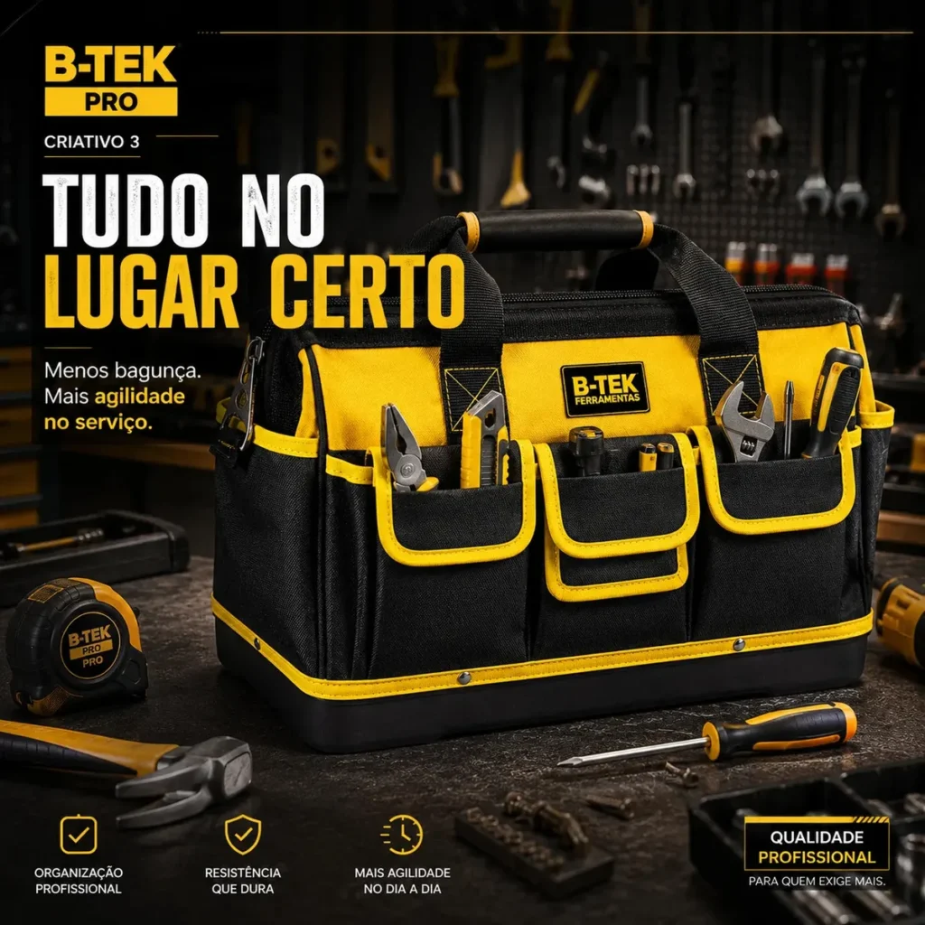 Bolsa de Ferramentas B-Tek Porta Ferramenta Profissional Preto E Amarelo